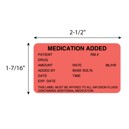 Nevs Medication Added name, Rm#, Drug, Amnt, Rate 1-7/16x2-1/2 Flr Red/Black PMA-11